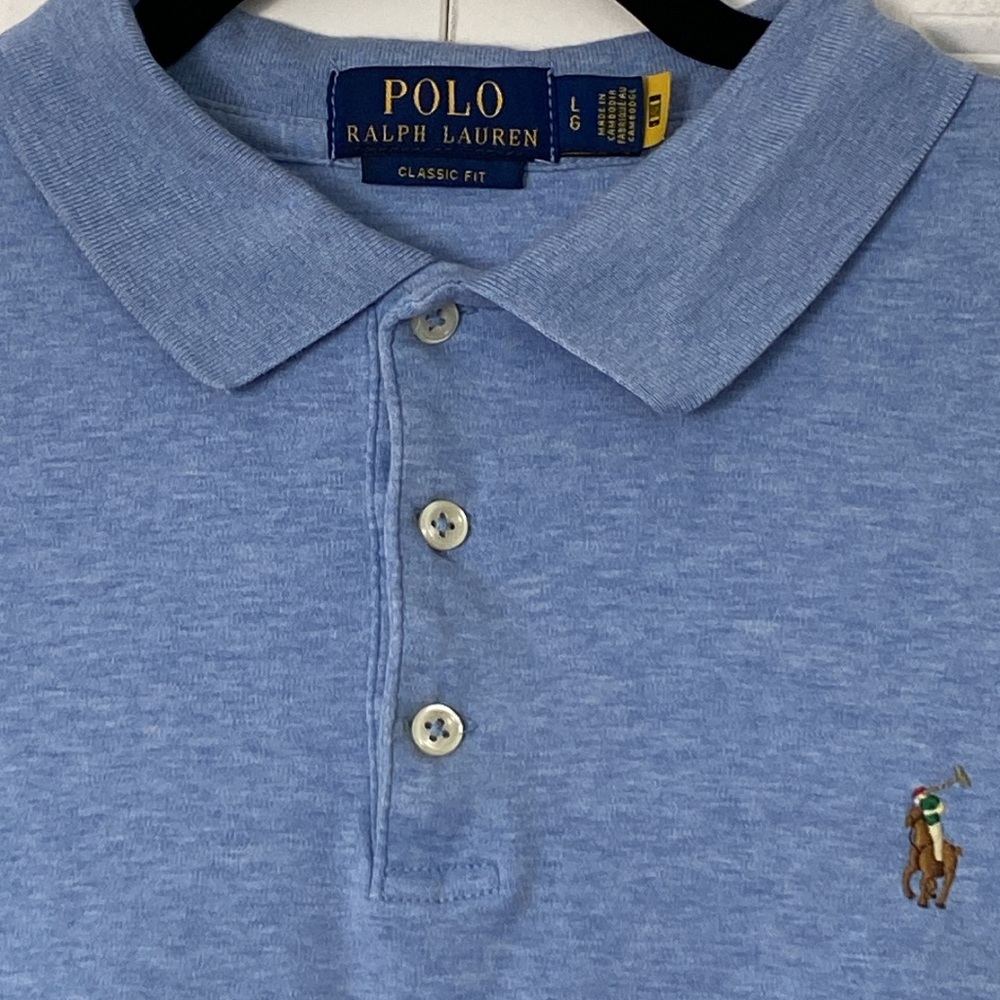 Polo Ralph Lauren Preppy Classic Fit 3 Button Polo Shirt Blue Size Large
